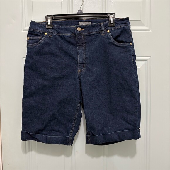 Woman Within Pants - Woman Within Womens Bermuda Denim Shorts Size 14W Dark Wash Cuffed Hem